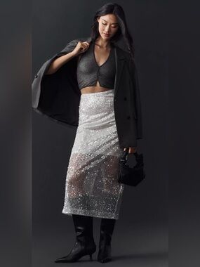 NWT By Anthropologie Seamless Lurex Cropped Tank in Carbon Size S/M
